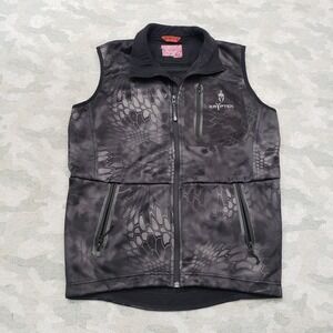 Kryptek Vest Mens Small Black Camo Hunting Full Zip Pockets Sleeveless Outdoors